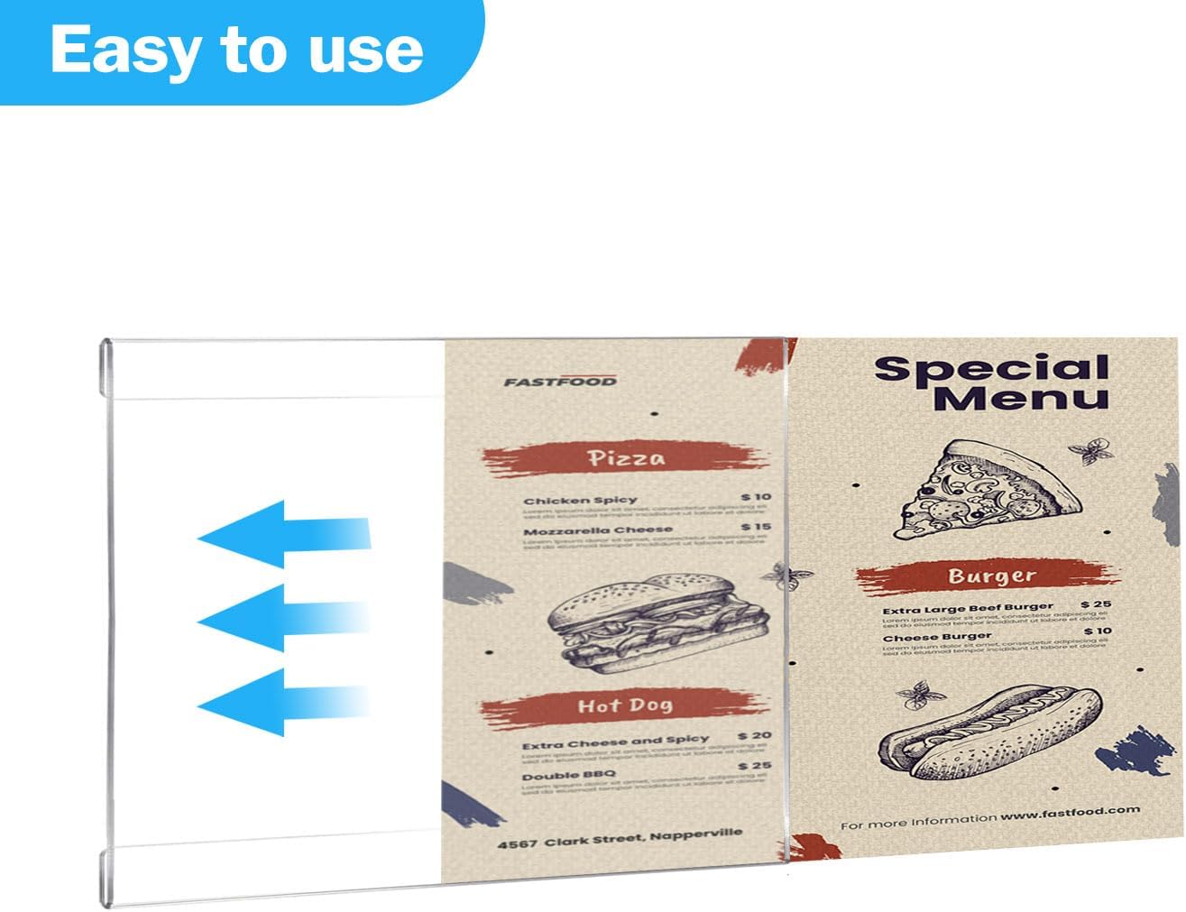 6 Pack 11x8.5 inch Acrylic Sign Holder, Horizontal Clear Plastic Frame for Paper, Wall Mount Sign Holders with Double Side Tape Adhesive for Home, Office, Store, Restaurant