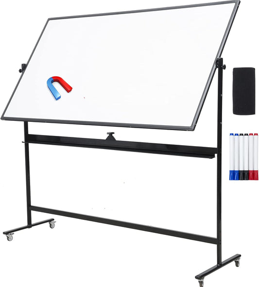 72" x 40" Height-Adjustable Mobile Whiteboard | Double-Sided Magnetic Dry Erase Board on 360° Rolling Stand | Large Reversible Black Whiteboard for Office, Classroom & Home