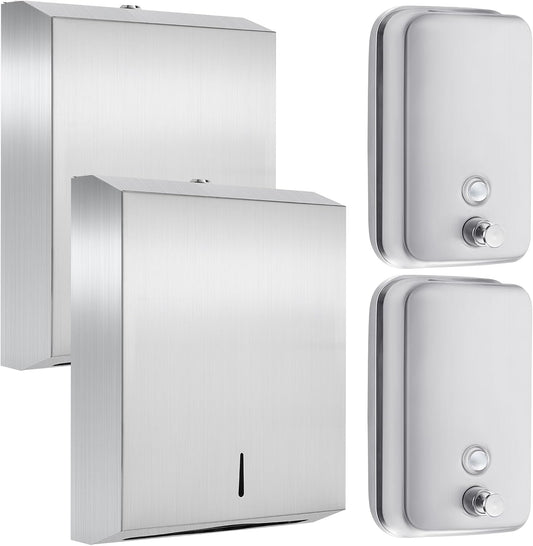 4 Pcs Commercial Sanitary Napkin Receptacle and Paper Towel Dispenser Set Include 1 Wall Mounted Tampon Holder and 1 Stainless Steel Paper Towel Holder (500 ml,Style 2)