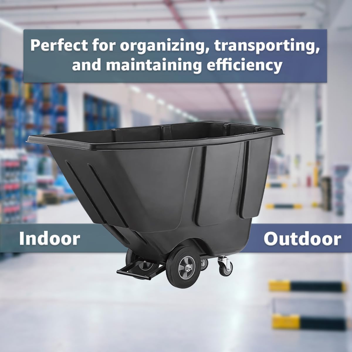 Commercial Rolling Waste Bin 0.5 Cubic Yard 450 lb., Black Tilt Truck, Construction Trash Recycling Trolley, Industrial Dump Cart Transportation, Garbage Wagon