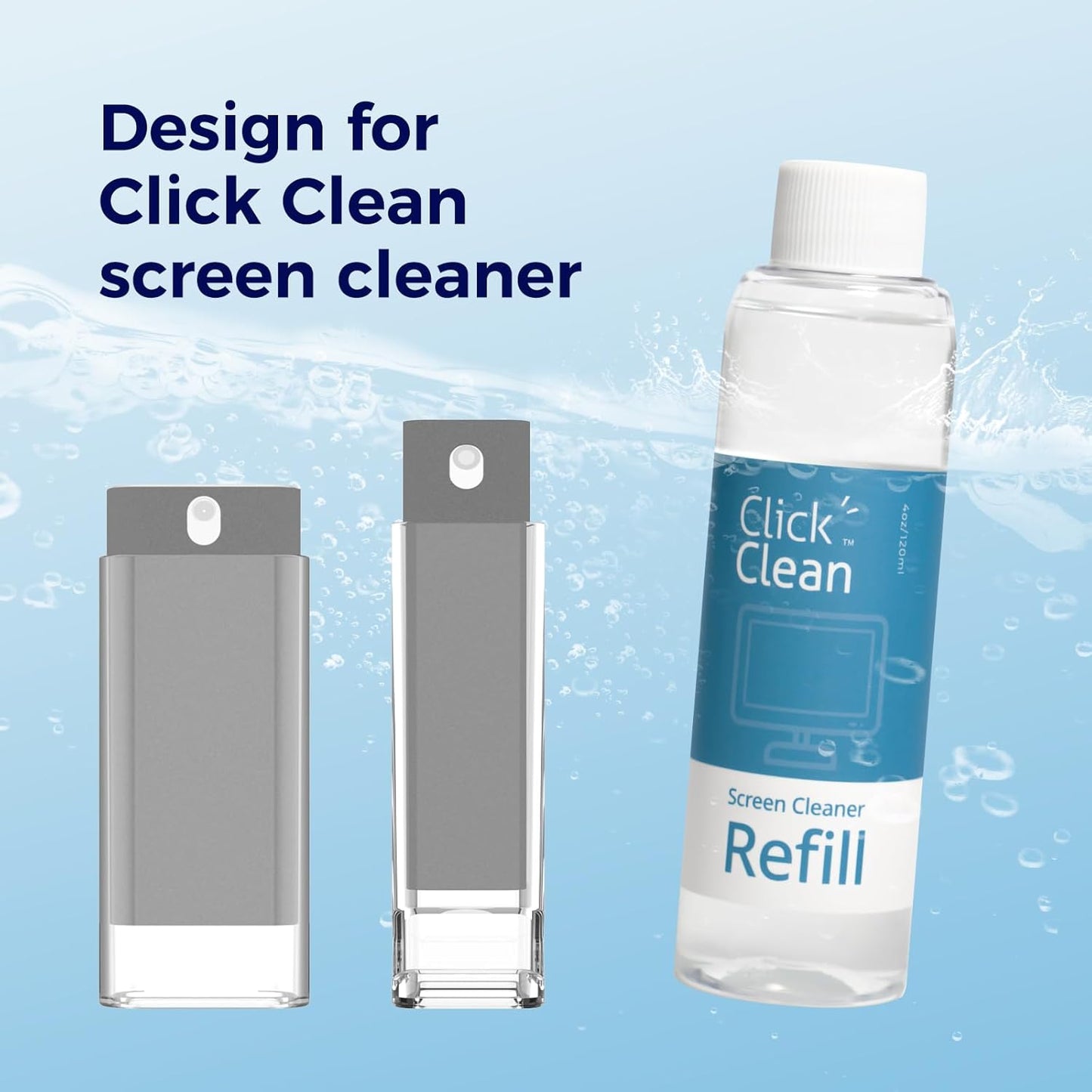 Click Clean Screen Cleaner Refill Kits - 4 oz Cleaner Refill and 1 Microfiber Cloth(7.8 x 7.8in), 1 Mini Refill Funnel + 1 Sprayer - Specially Designed for Click Clean Cleaning Products