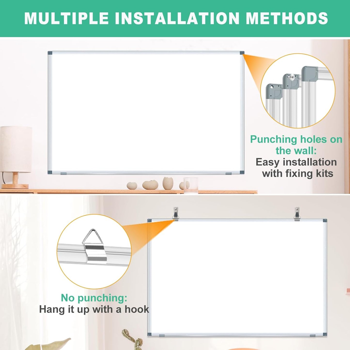 H-Qprobd 3' x 2' Whiteboard Dry Erase White Board for Wall 36x24 (3pcs) Magnetic Boards for Office Classroom & Home, Small Wall Whiteboard Including 6 Markers, 20 Magnets, 2 Erasers