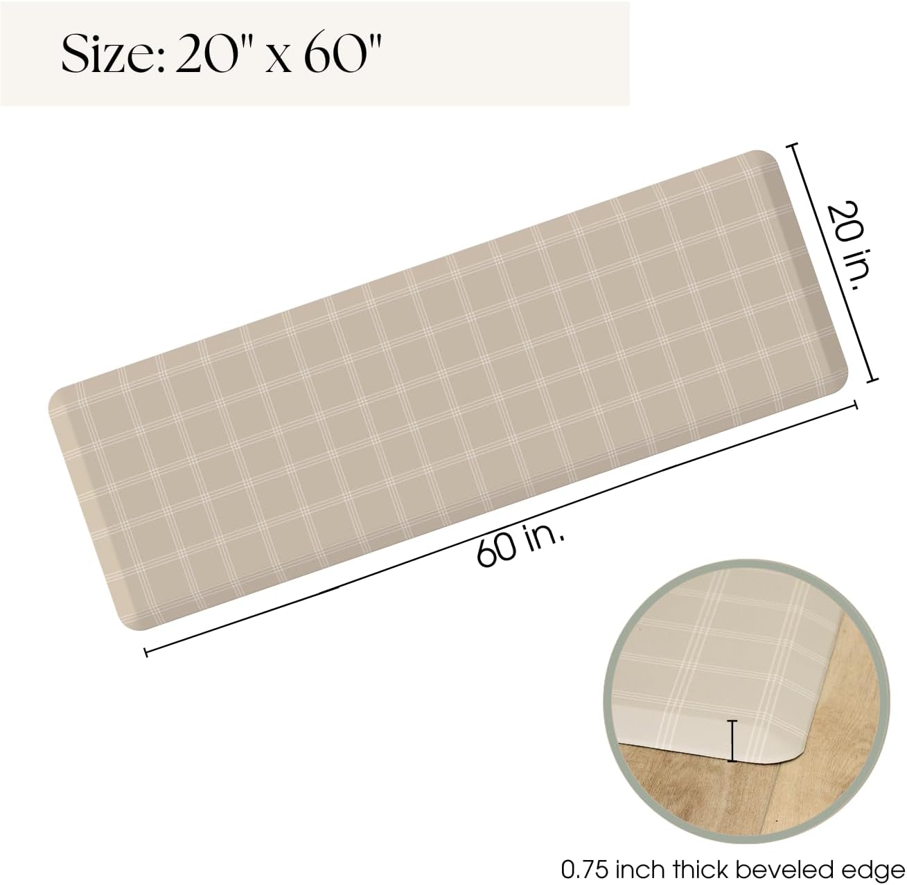 Anti Fatigue Mat by Laurel Lane Co. – Designer Anti Fatigue Mats for Kitchen Floor, Kitchen Mats for Floor, Desk Mat – Cushioned 0.75" Thick – Stain Resistant – Non-Skid Bottom – 20" x 60"