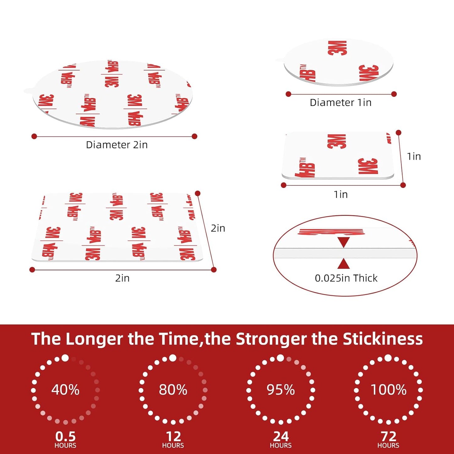 3M Double Sided Adhesive Pads Heavy Duty VHB 2" x 2" 0.025in Thick 40 PCS Square White 4930 Strong Adhesive Mounting Waterproof Foam Tape for Car Home Office Decor