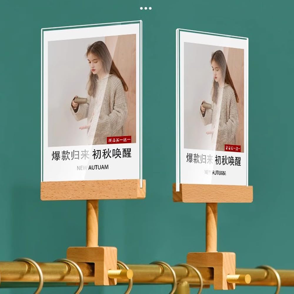 Acrylic Sign Holder with Clamp Double Head Display with Acrylic Frame Sign Holder Price Tag Clip for Clothing Stores (Vertical A4 210×297mm/8.27×11.69 inches)