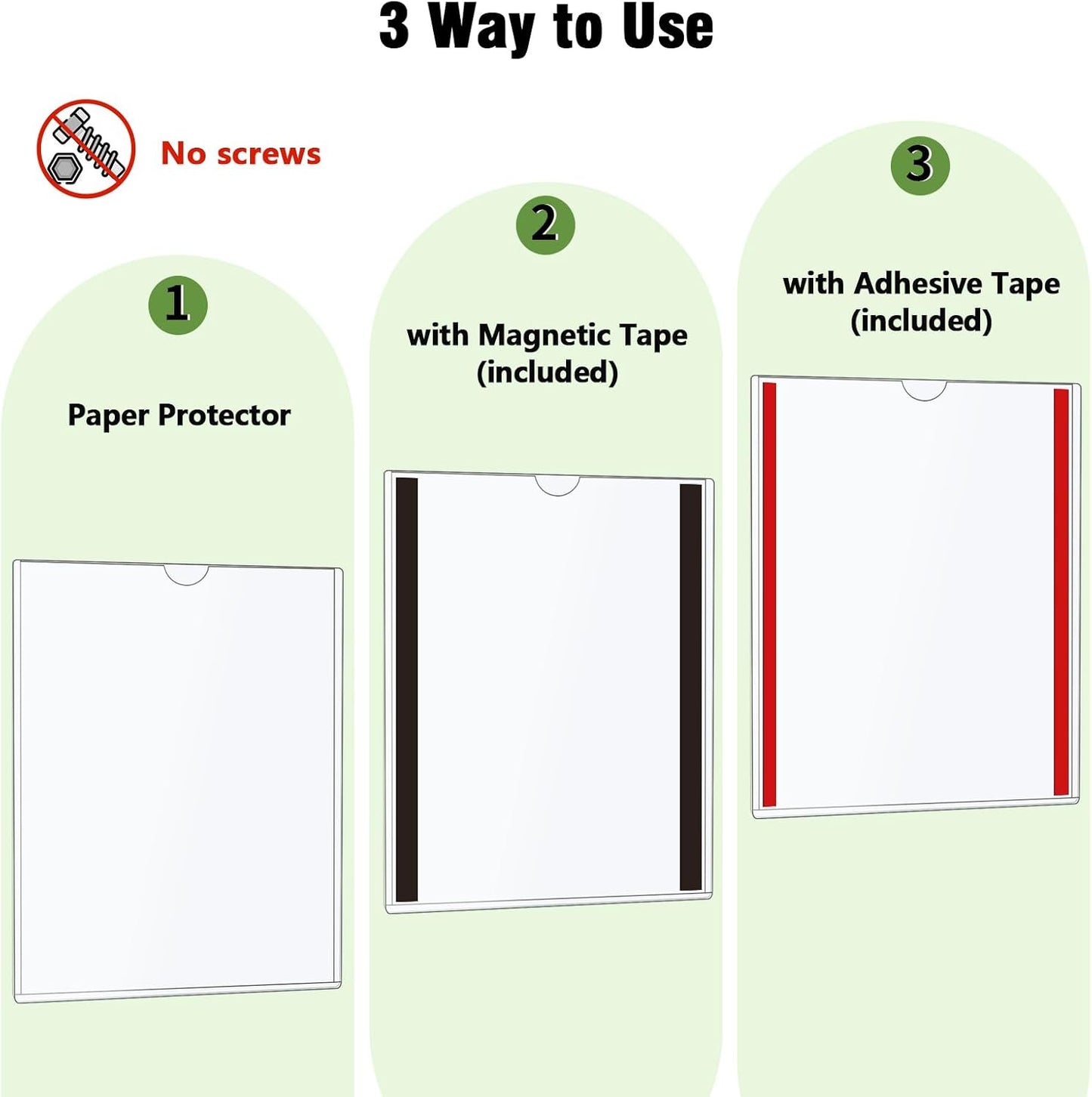 5pcs Wall Sign Holder 8.5"x11" Magnetic Sign Holder, Rigid Print Protectors with Magnet Strips and Adhesive Strips, Wall Mount Plastic Paper Holder for Office Store Home Window Display (Clear)