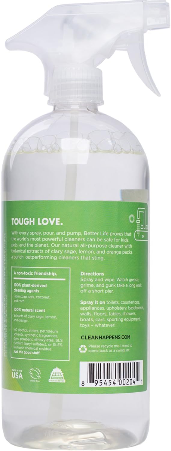 Better Life All Purpose Cleaner - Multipurpose Home and Kitchen Cleaning Spray for Glass, Countertops, Appliances, Upholstery & More - Multi-surface Spray Cleaner - 32oz Clary Sage & Citrus