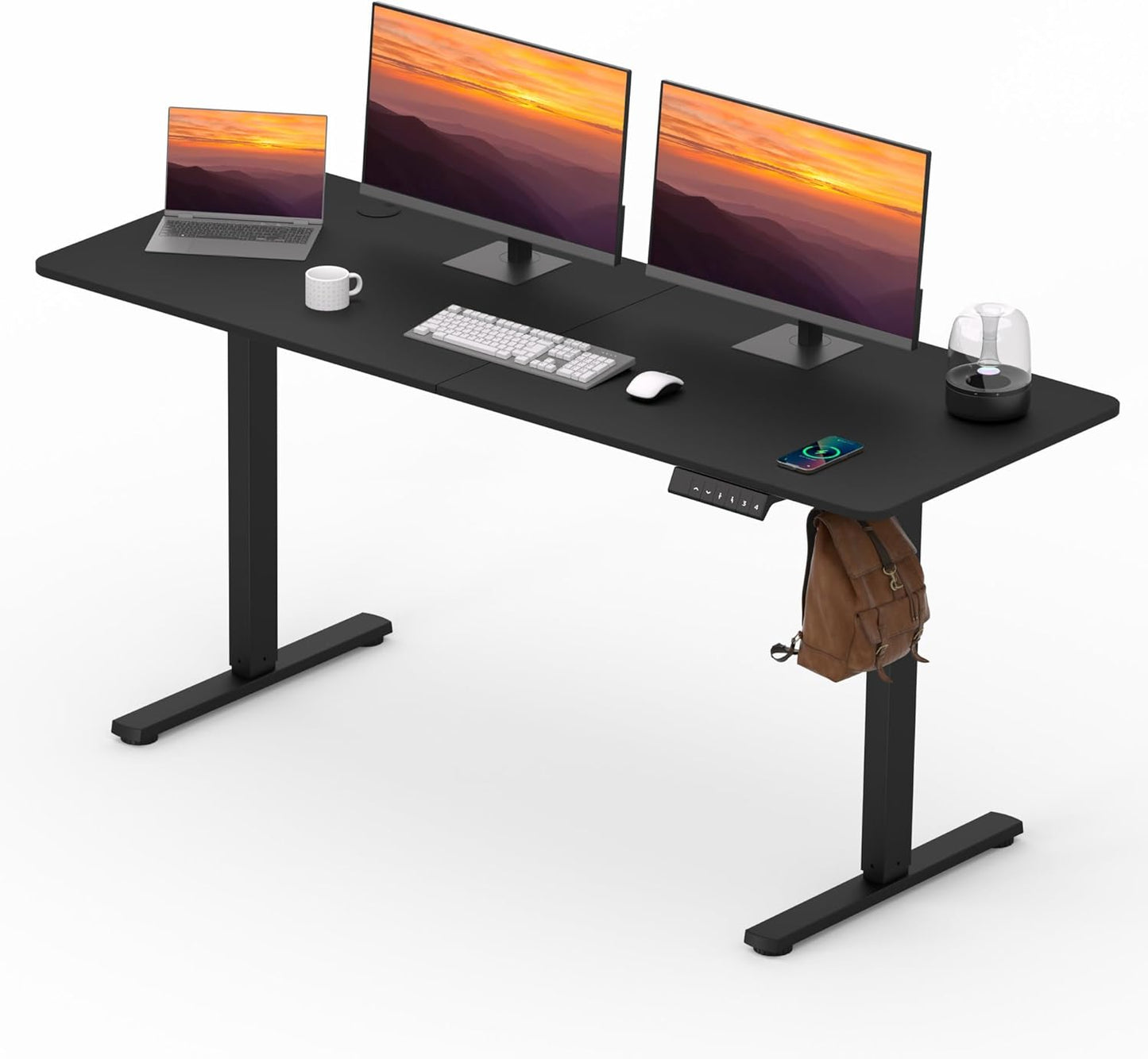 Adjustable Stand Up Desk Standing Desk, 63x24 Inches Home Office Desk with Memory Preset, Computer Workstation Splice Black Top + Black Frame