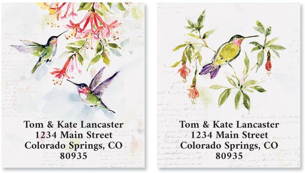 Colorful Images Two Hummingbirds Return Address Mailing Labels, Personalize with Name & Addresses, Set of 144 Self Adhesive, Easy Peel Flat Label Sheets, 1 ½” x 1 ¾”, 3 Designs