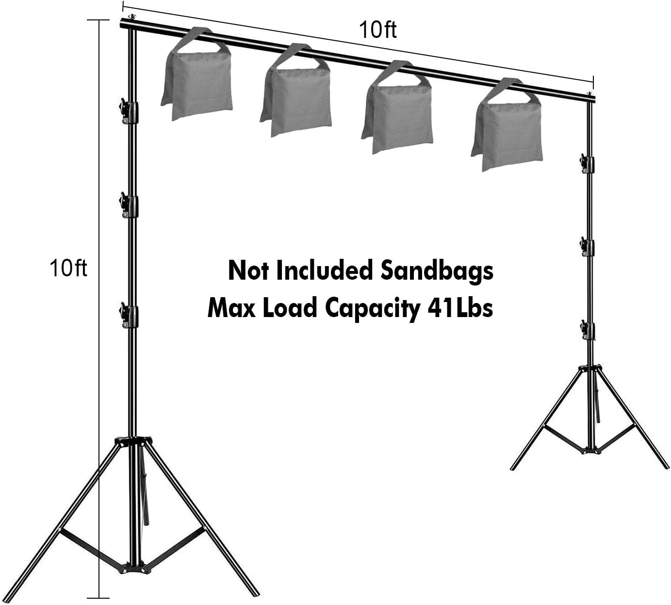 10 x 10Ft Photo Video Studio Heavy Duty Adjustable Muslin Backdrop Stand Background Support System Kit for Photography with Carrying Bag，4 Pcs Spring Clamps