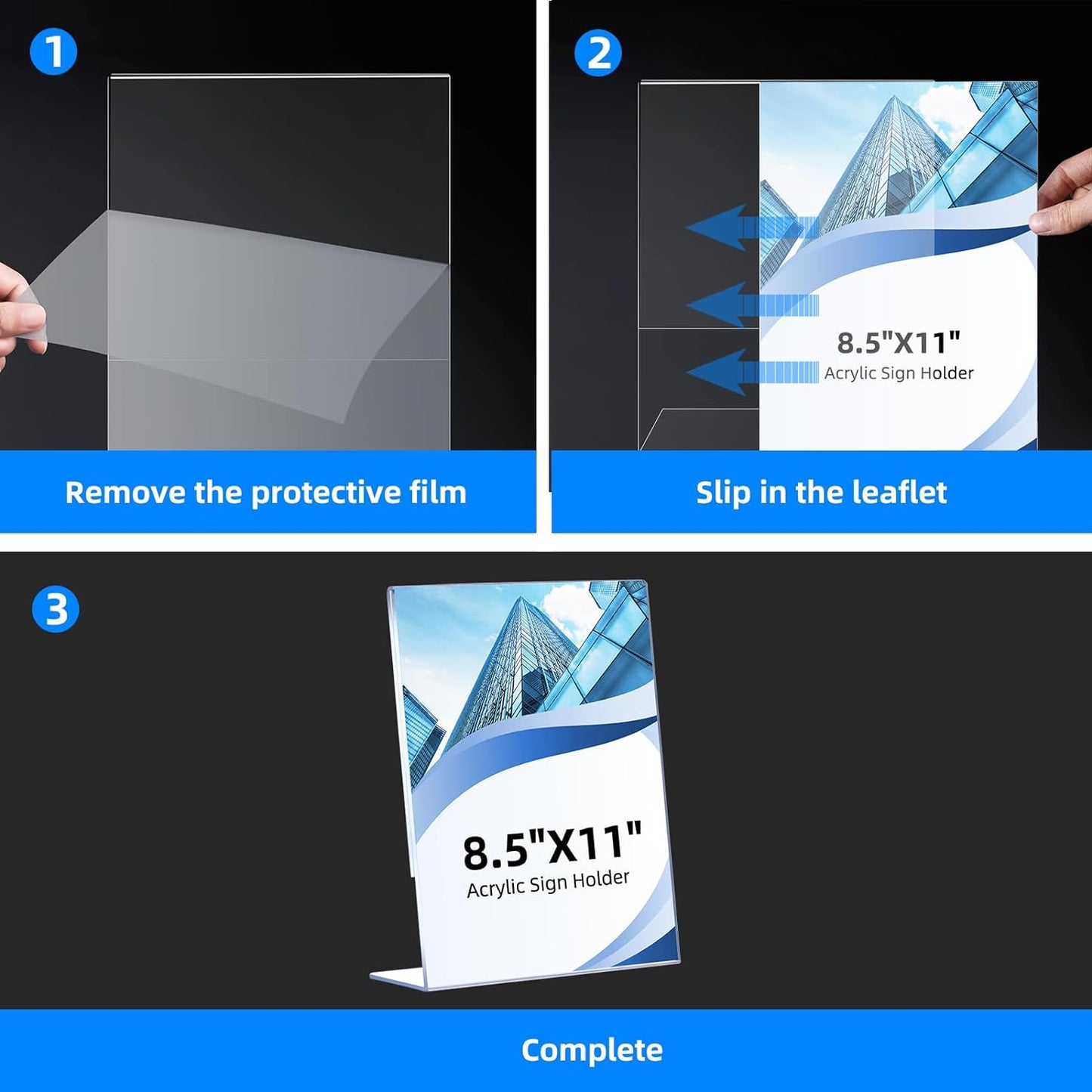 6 Pack Acrylic Sign Holder 8.5 x 11, Clear Plastic Display Stands for Tabletop, L-Shape Acrylic Stands for Flyers, Documents, Office, Restaurants, Vertical Sign Holder 8.5x11 for Desktop