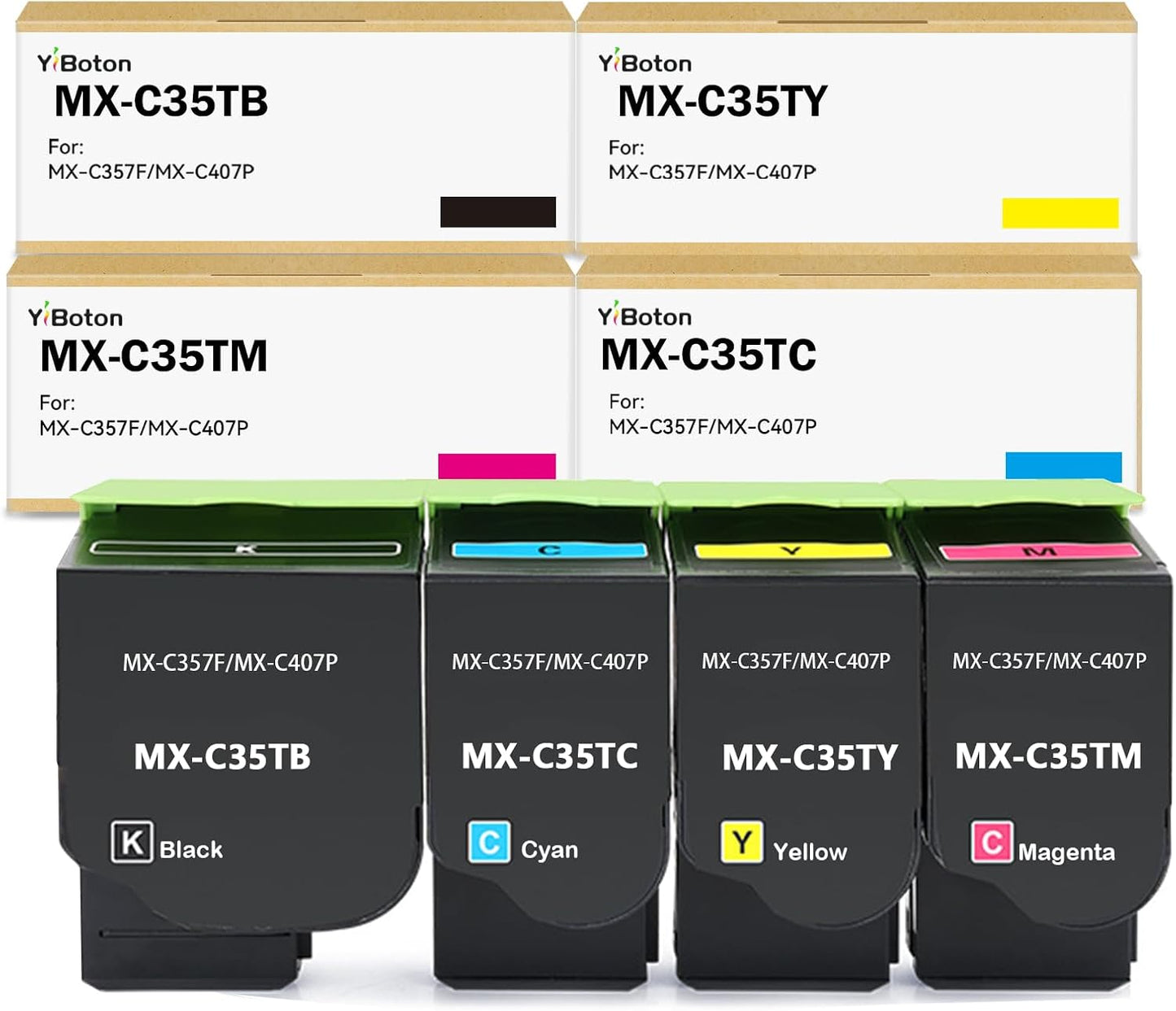 High Yield MX-C35T MX-C357F Toner Cartridge Replacement for Sharp MX-C35TB MX-C35TC MX-C35TY MX-C35TM for Sharp MX-C357F MX-C407P Printers (4-Pack Black Cyan Magenta Yellow)