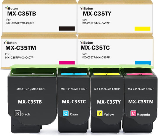 High Yield MX-C35T MX-C357F Toner Cartridge Replacement for Sharp MX-C35TB MX-C35TC MX-C35TY MX-C35TM for Sharp MX-C357F MX-C407P Printers (4-Pack Black Cyan Magenta Yellow)