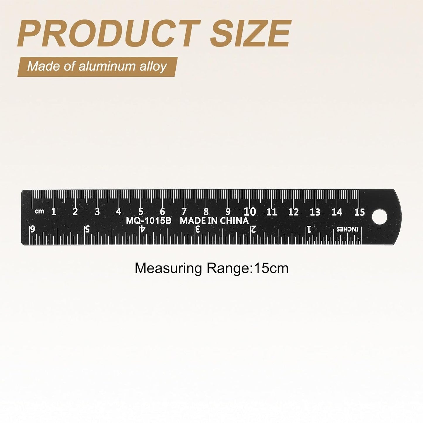 HARFINGTON 6pcs Metal Straight Ruler 15cm Metric SAE Aluminum Alloy Measuring Rulers Scale Tool with Hole for Measure Study Reading Classroom Office, Black