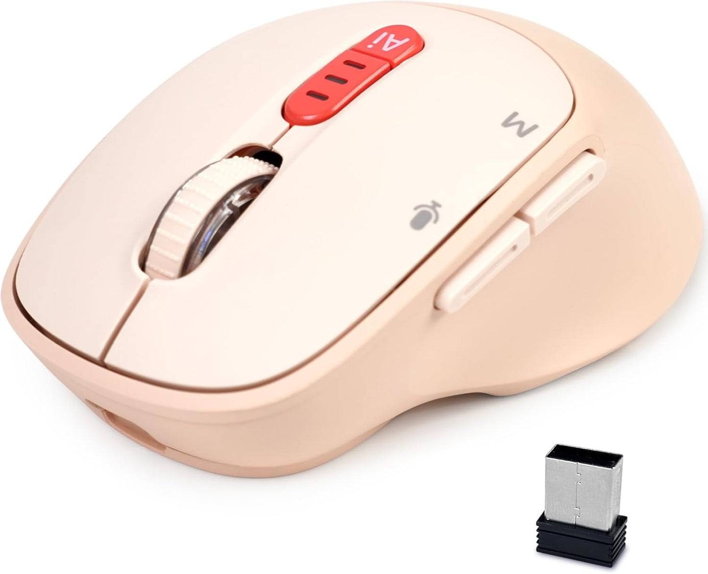 2025 AI Mouse, Bluetooth Wireless Mouse with Voice Input Search, Voice and Word Translation, Form Document Output, Code Generation, AI Writing, AI Drawing, Rechargeable, for Windows, macOS(Pink)