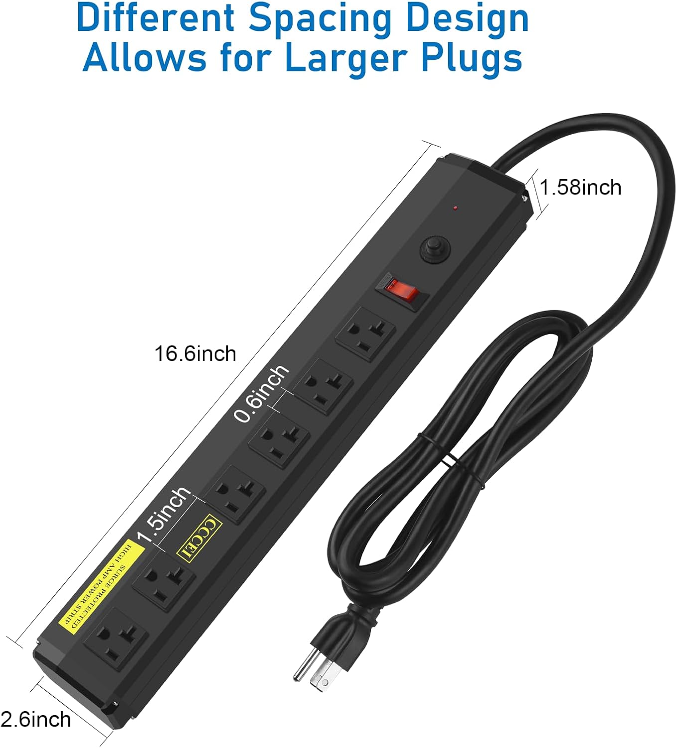 CCCEI Heavy Duty Power Strip Surge Protector 20 Amp, High Amp Industrial Shop Garage Metal Multiple Outlets, 12 FT 12 Gauge 5-15P Extension Cord 6 Outlet 6-20R T-Slot 20a for Appliance, Black.