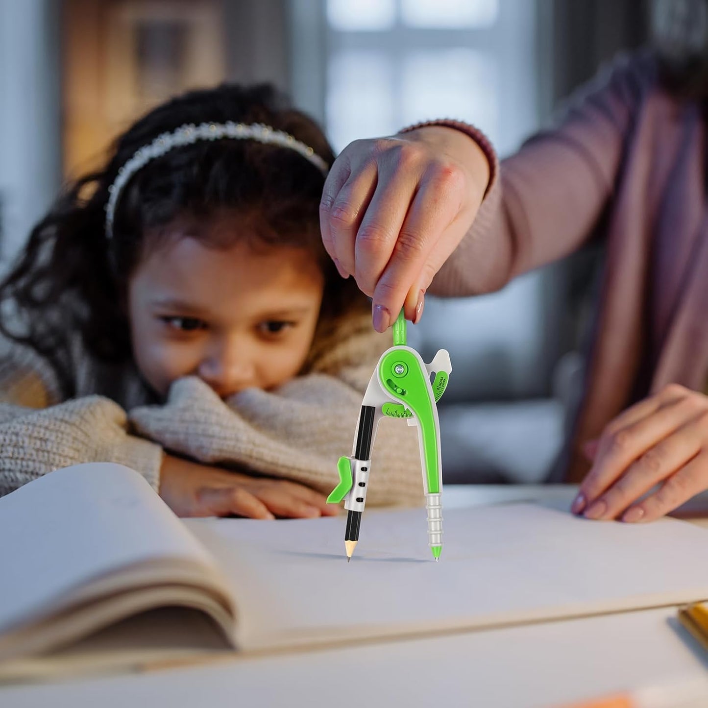 EBOOT Student Geometry Math Set, Drawing Compass and 6 Inch Clear Swing Arm Protractors 180 Degree Math Protractor (Green)