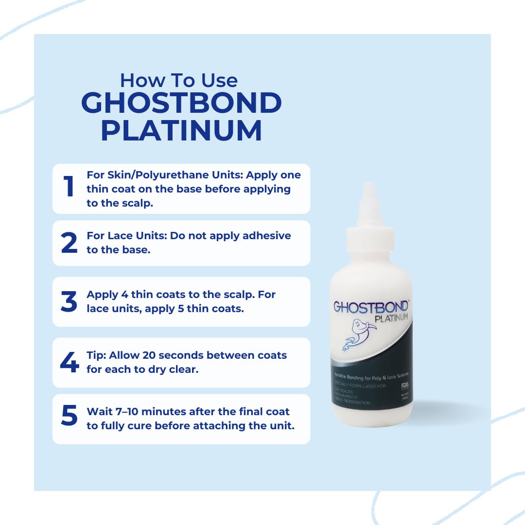 GHOSTBOND Platinum Water Resistant Wig Glue for Extreme Heat - 5oz - Hair Replacement Adhesive for Poly and Lace Wigs. Invisible Bonding Hair Glue - Strong Hold Lace Front Glue