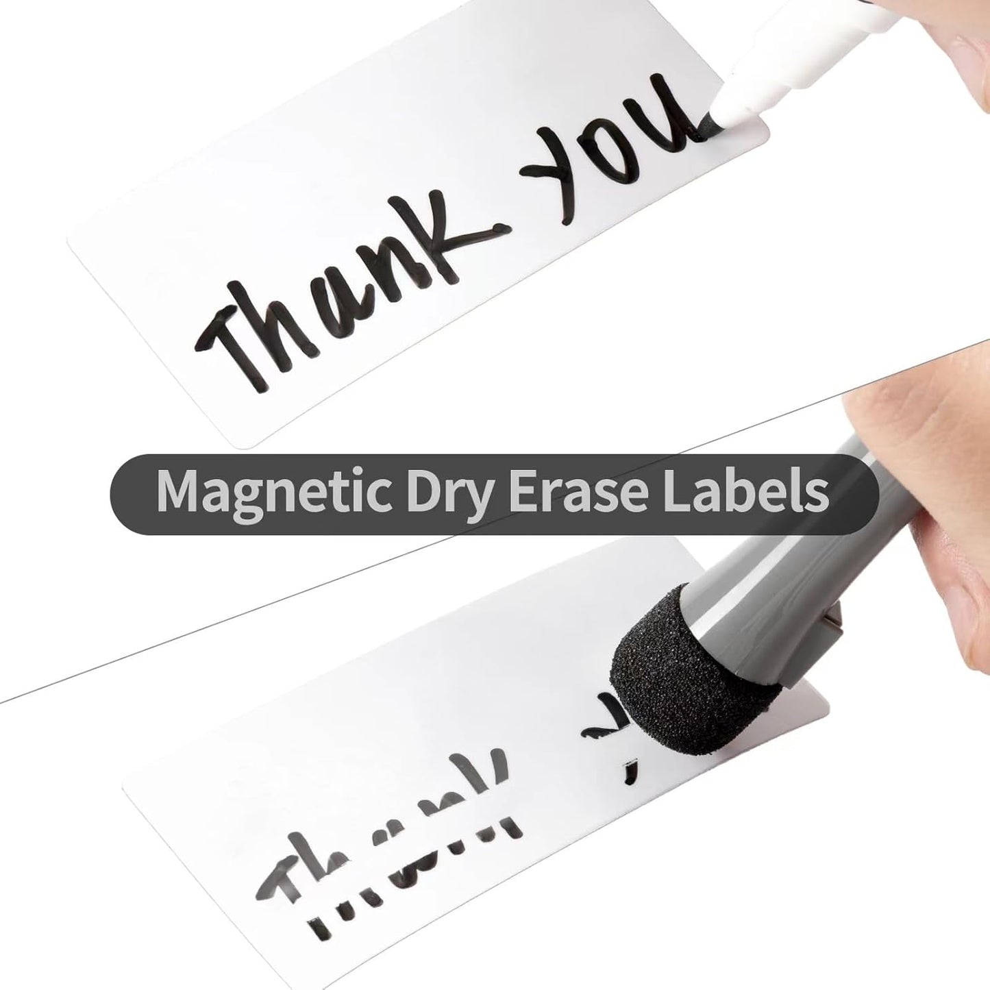 100-Pack Dry Erase Magnetic Labels - Waterproof, Eco-Friendly, Reusable Name Tags for Classroom, Office, Cabinet, Whiteboard, Fridge & More (White, 2x4 inches)…