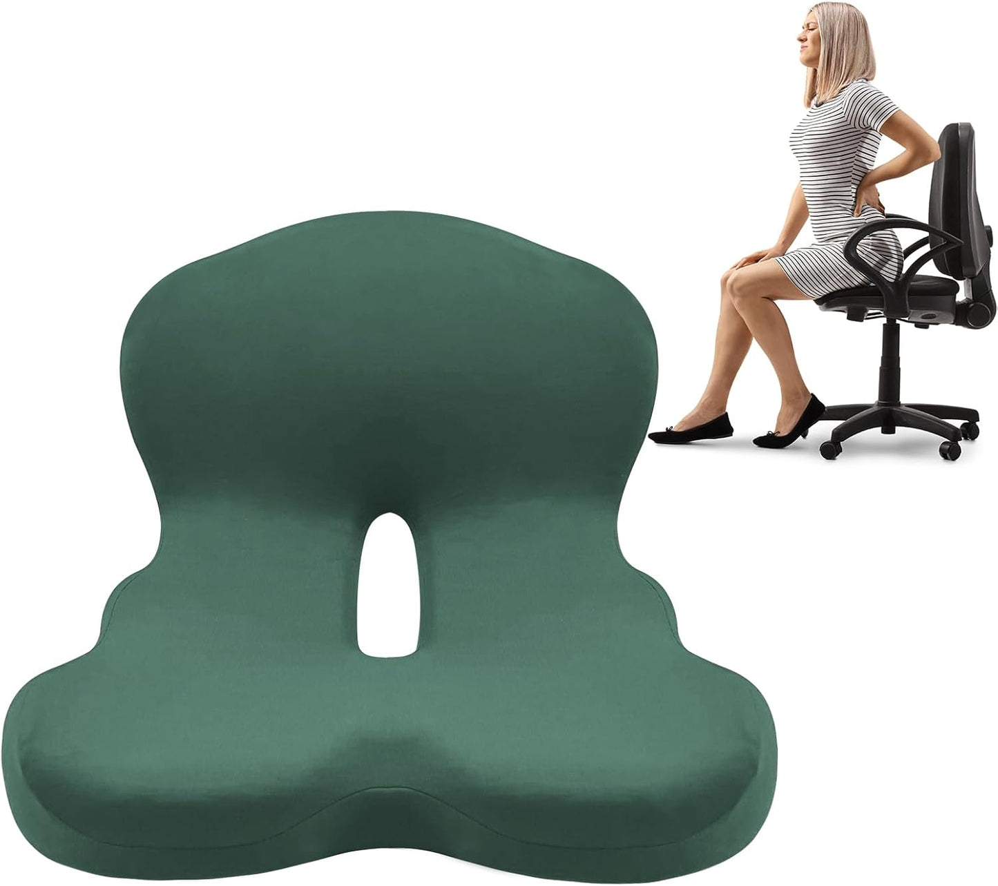 Buttocks Cushion for Office Chair Memory Foam Seat Pad for Butt Support Tailbone Relief Ergonomic Chair Cushion for Home Car Travel or Work (Army Green)