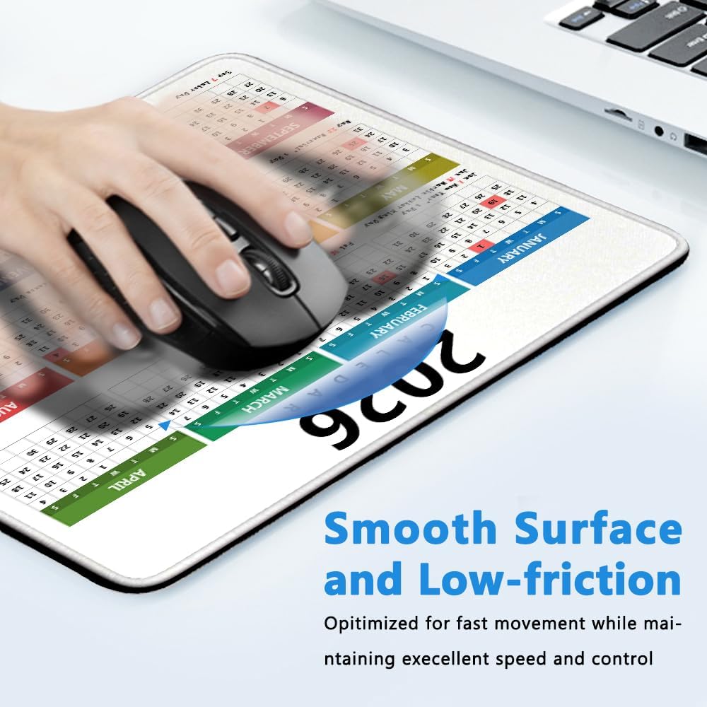 2026 Calendar Mouse Pad with Holidays, Computer Mousepad with Non-Slip Rubber Base, Ccolorful Mouse Pads for Computers Laptop Mouse 9.6 x 7.9 inch