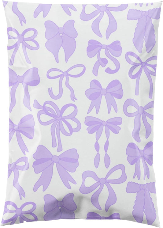 10x13 Designer Poly Mailer 100 Pack Heavy Duty Waterproof Self Seal Shipping Bags for Small Business Large Mailing Envelopes Bulk Tear Resistant Packaging Purple Bows