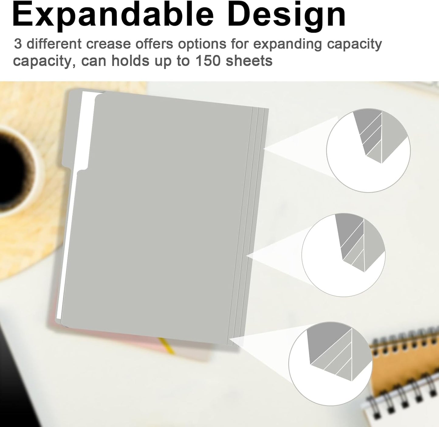 File Folder, RAZCC 100 Pack 1/3 Cut Tab File Folders Letter Size, Grey, Folders with Tab, Great for Organizing and Easy File Storage