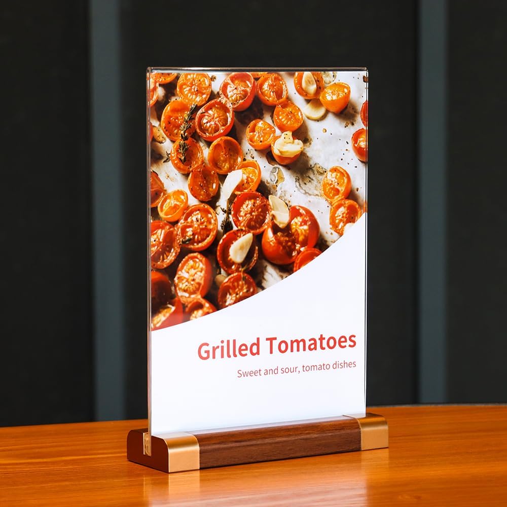 8.5 x 11 Inch Acrylic Sign Holder with Wood-Color Base 3 Pack, Acrylic T Shape Tabletop Double-Sided Display Sign Frame Vertical Clear for Store/Coffee Shop/Restaurant Menu Hotel Display Holder