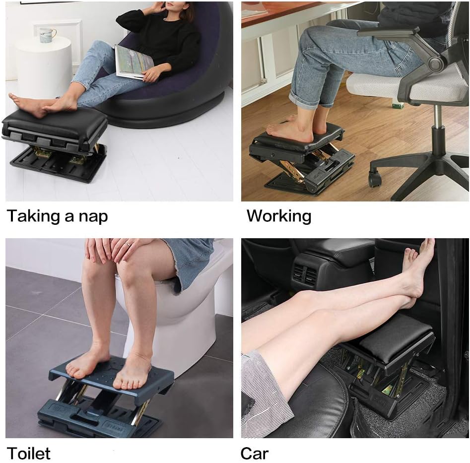 Adjustable Footrest with Removable Soft Foot Rest Pad Max-Load 140Lbs with 4-Level Height and Angle Adjustment Massage Footrest Under Desk for Car Travel, Kid's Writing, Office