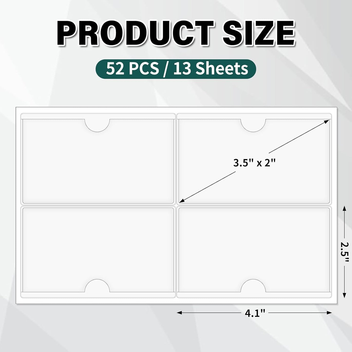 52 Pack Clear Adhesive 3.5" x 2" Index Card Pockets With Top Open, Plastic Card Sleeves Index Card Holder for Organizing Storage Bins, Library Cards, Notes, Drawer