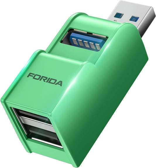 FORIDA 3 Ports USB 3.0 Adapter, USB Hub with 1 USB 3.0 and 2 USB 2.0 Ports, Portable USB Port Splitter for Keyboard, Mobile Hard Disk, U Disk, Camera, Mouse, etc (Green)
