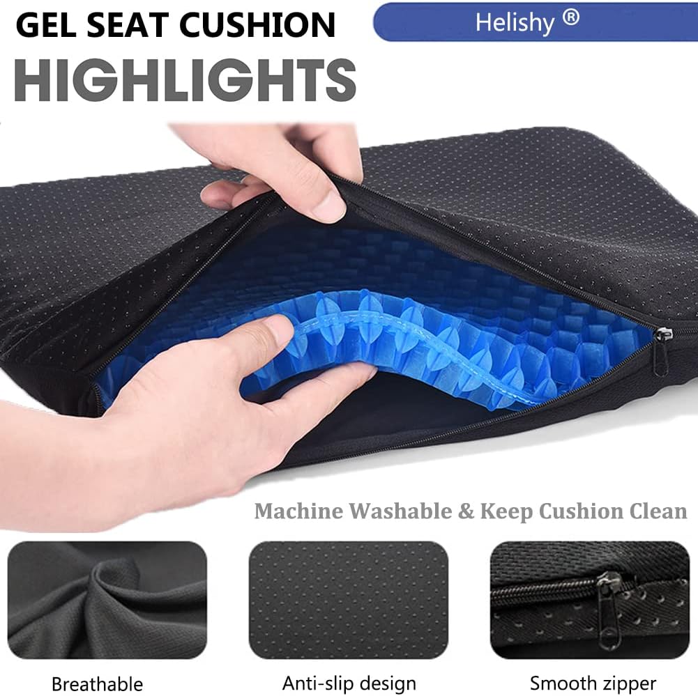 Gel Seat Cushion, Extra Large Breathable Honeycomb Gel Cushion, Absorbs Pressure Points Seat Cushion with Non-Slip Cover for Office Chair Home Cars Wheelchair (Standard, Blue)