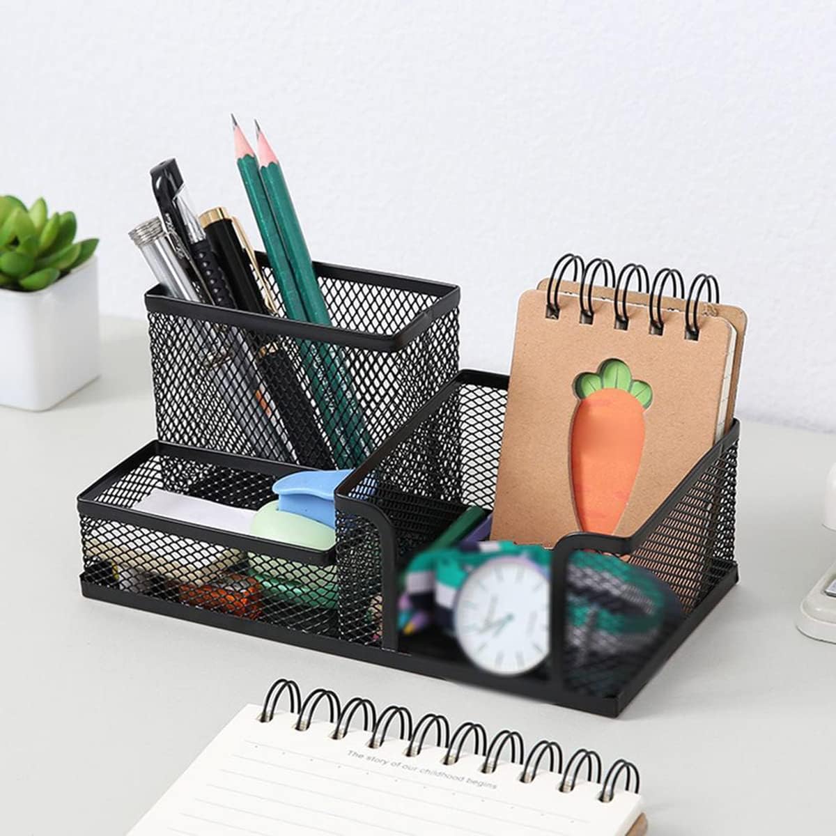 2 Pieces Mesh Pen Holder for Desk, 3 Compartments Black Pencil Holder Desk Organizers Caddy for Office Home School Desktop Accessories