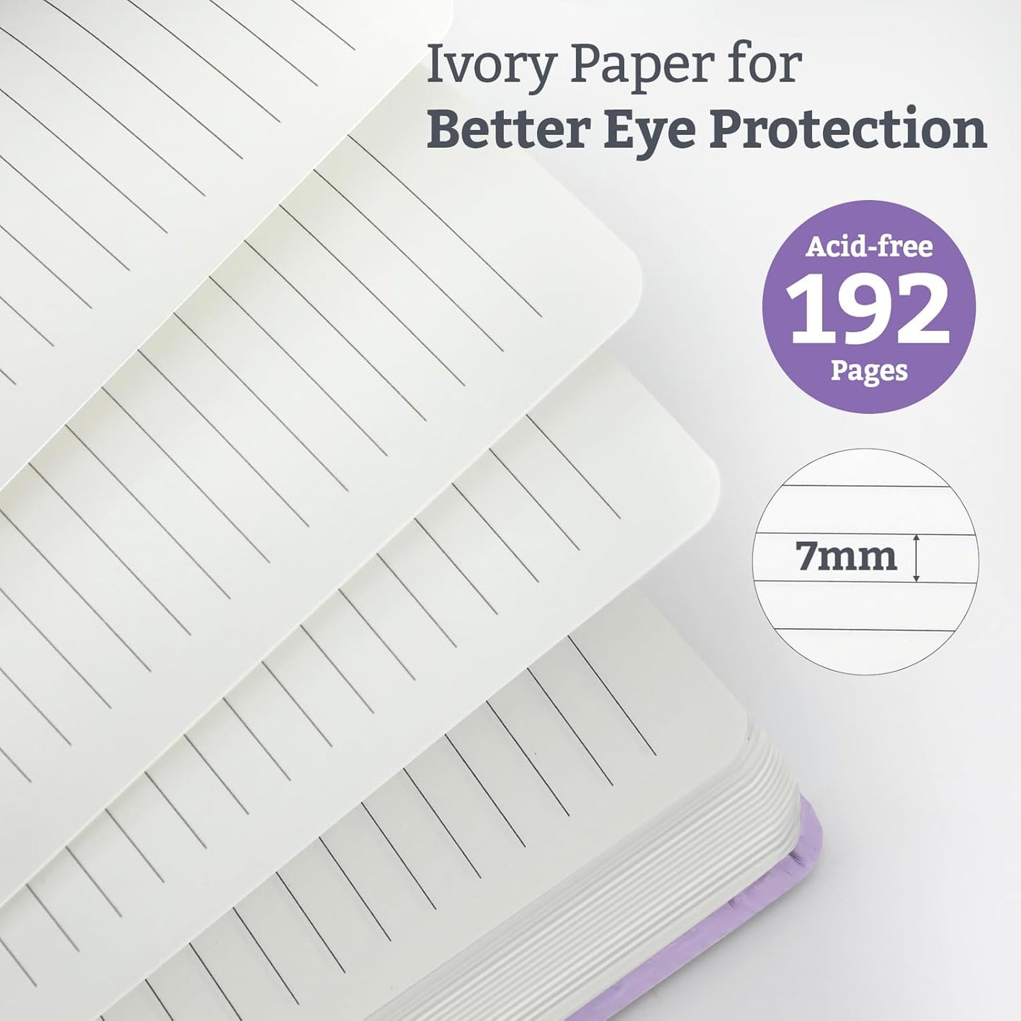 2Pack Lined Hardcover Journal Notebook, A5 192 Pages 100Gsm Thick Paper College Ruled for School,Note Taking,Work,Diary，5.7"*8.3",Lavender