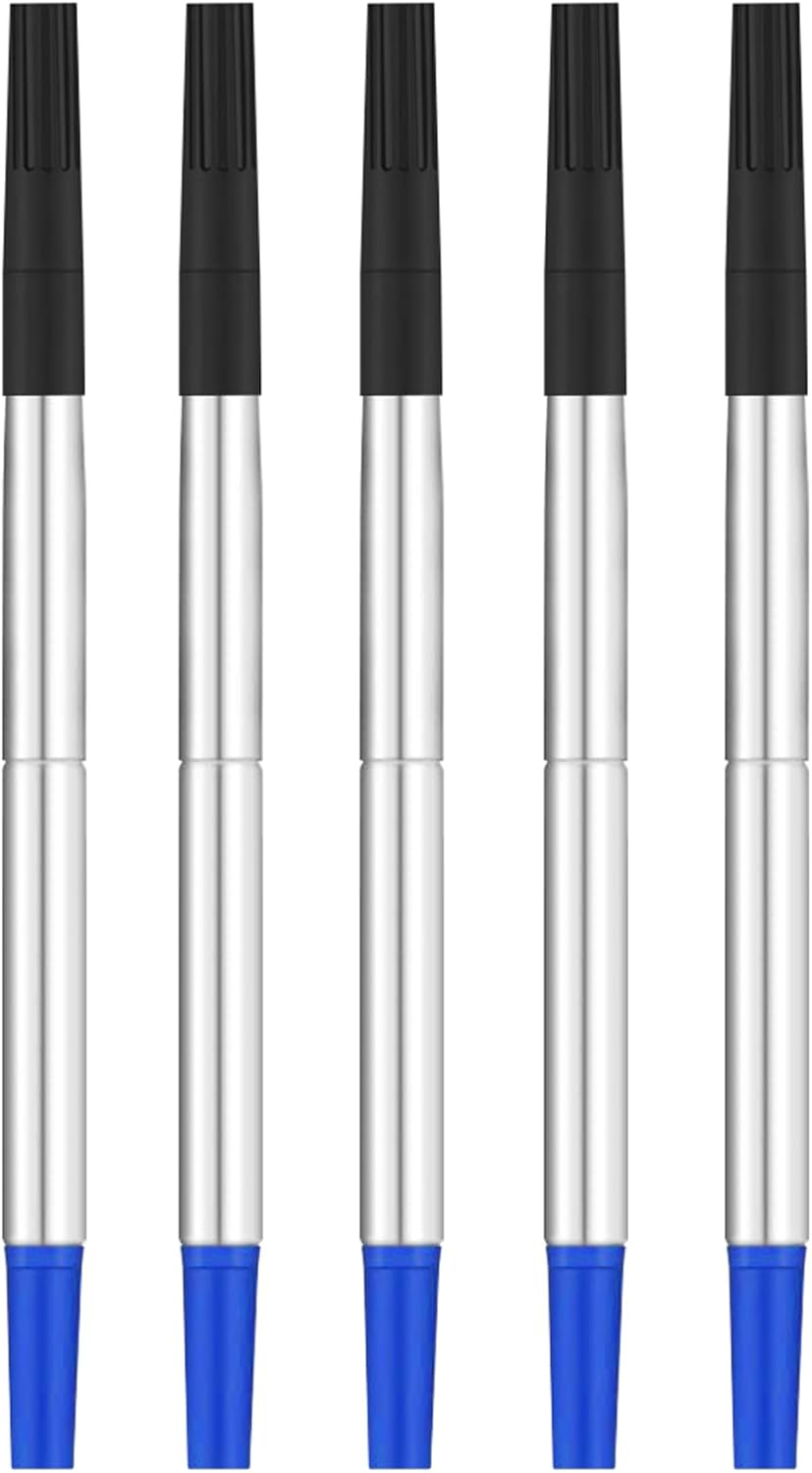 DunBong Quink Ink Rollerball, Compatible with Parker Rollerball Pens, 0.5mm Fine Point, Blue Ink Refill Pack of 5, Replaceable Gel Ink Pen Refills, Smooth Writing (Blue-0.5mm)