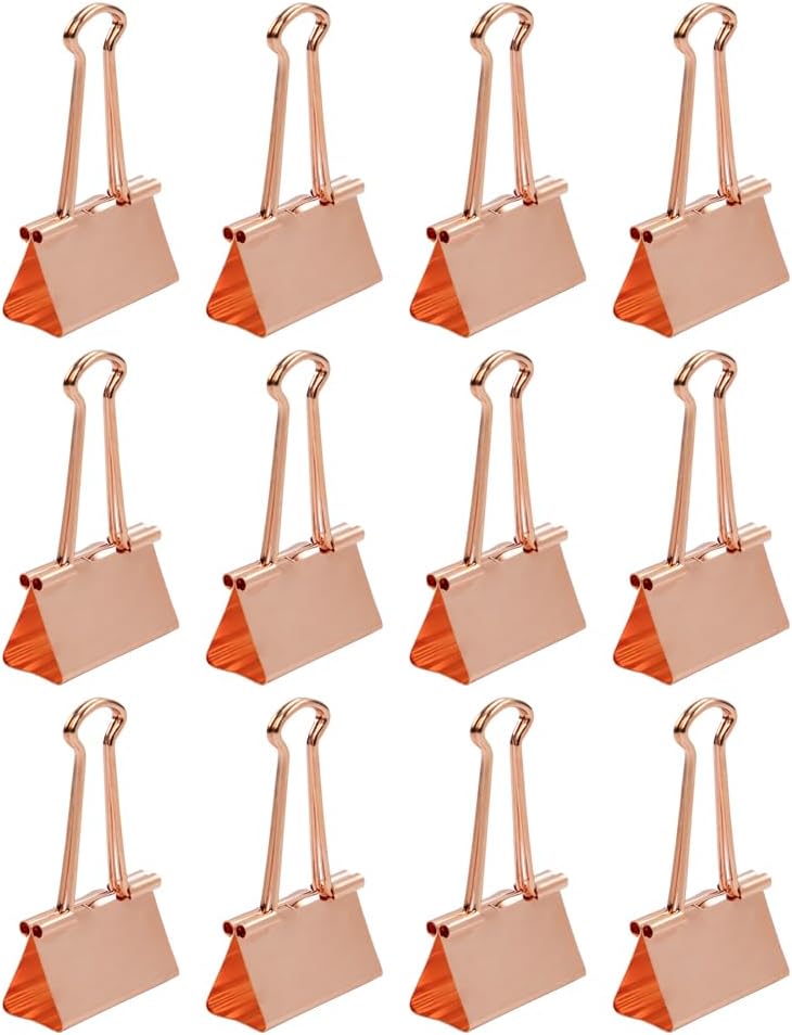 JAM PAPER Colorful Binder Clips - Large - 1 1/2 Inch (41 mm) - Rose Gold Binderclips - 12/Pack