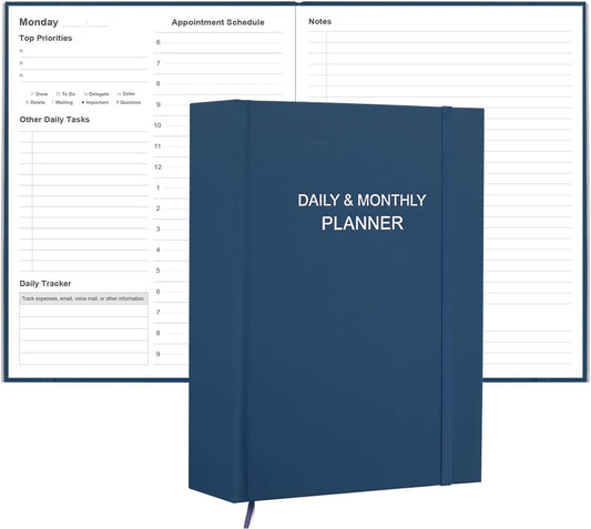 Daily & Monthly Planner for 2025 2026 or Anytime - ADHD Planner Two Pages Per Day, Daily Planner Undated to Increase Focus, Eliminate Overwhelm, Achieve Your Biggest Goals, 8.5'' × 11'', Blue