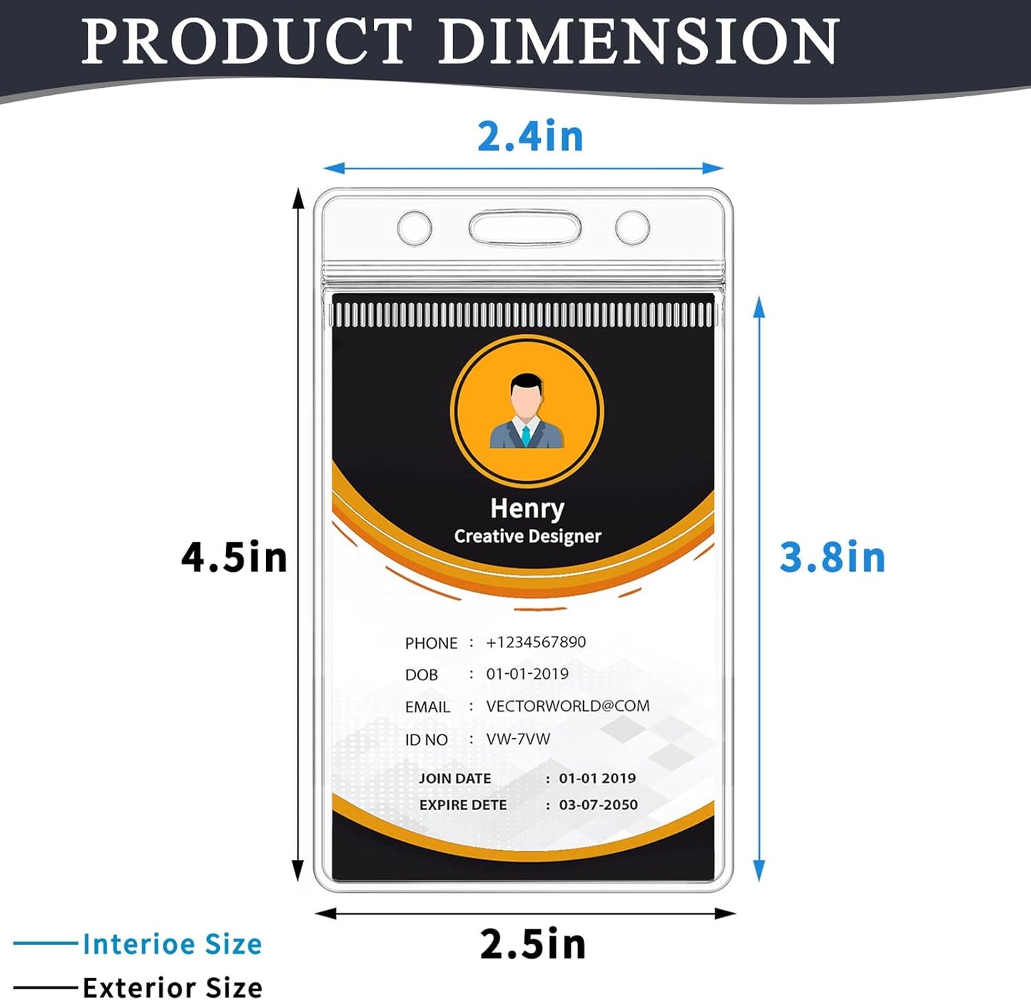 6 Pack ID Badge Holder - Vertical Badge Holder, 2.25" x 3.5" Clear Cards Holders for Lanyard, Plastic Sealable Waterproof, Name Tag Holder for Nurses, Office, and School