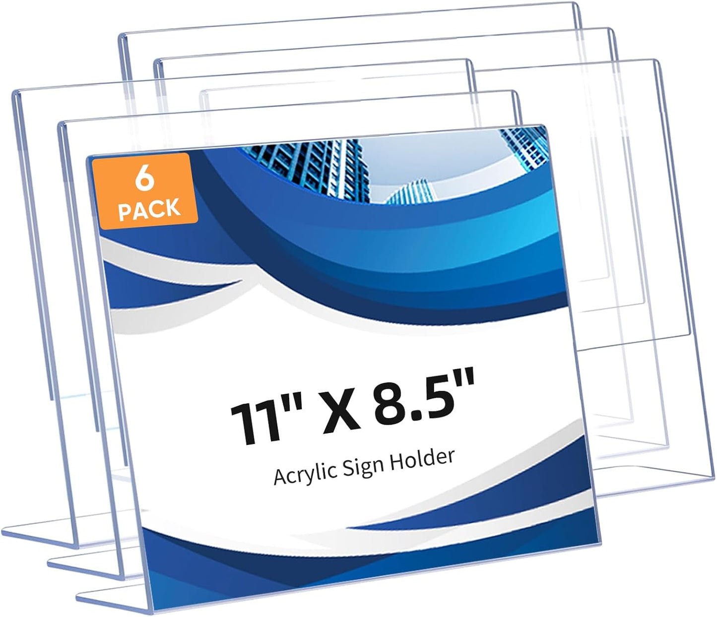 6 Pack L Shape Slanted Back 11x8.5 Plastic Sign Holders with Anti-Slip Pads, Business & Store Acrylic Tabletop Display Stand for Flyers, Menus, Documents, Price, Promotions, Wedding, Party Decoration