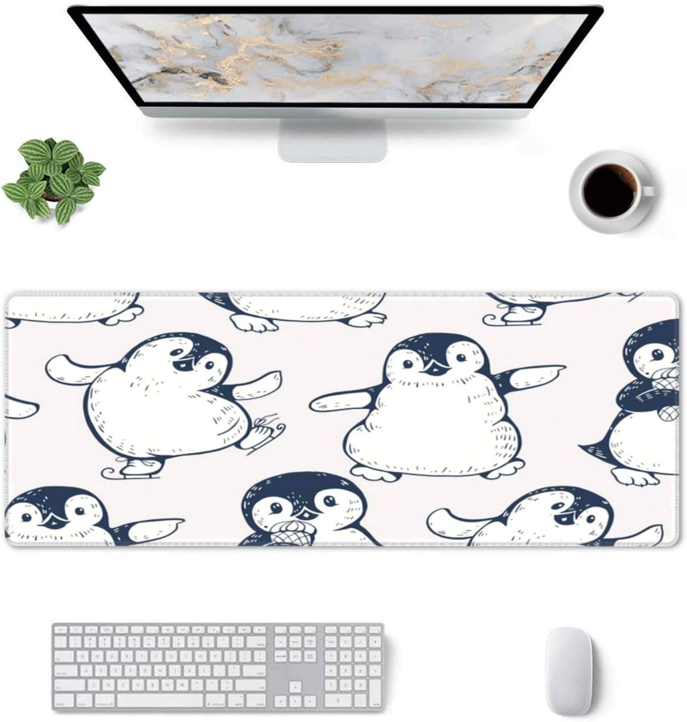 Cute Penguins Mouse Pad, Large Big Gaming Mouse Pad Desk Pad, Mousepad with Non-Slip Rubber Base, Extended XXL Mouse Mat for Computer Laptop Office Accessories