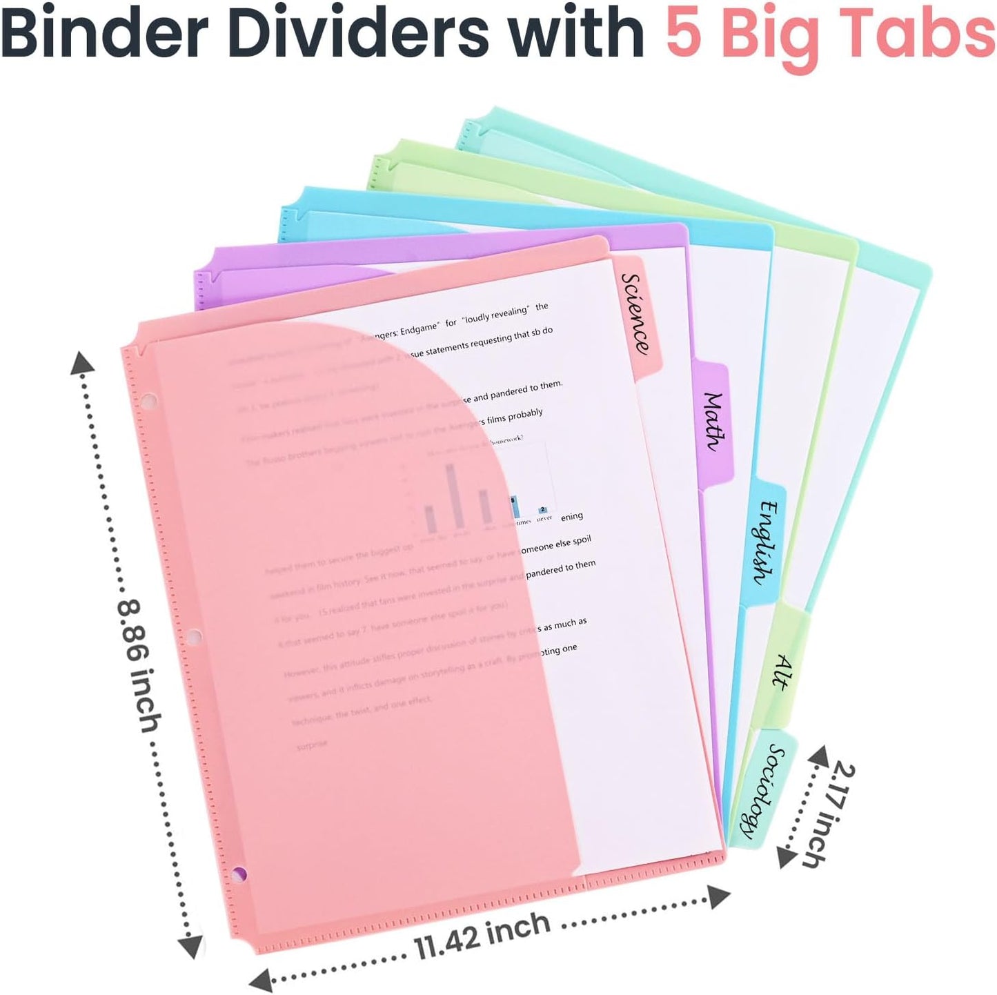 5-Tab Dividers for 3 Ring Binder, 30 Counts Durable Binder Dividers Index with Pocket for 8.5 x 11'', Binder Dividers with 1/5 Cut Tabs for School Office Organization(XY026) (6)