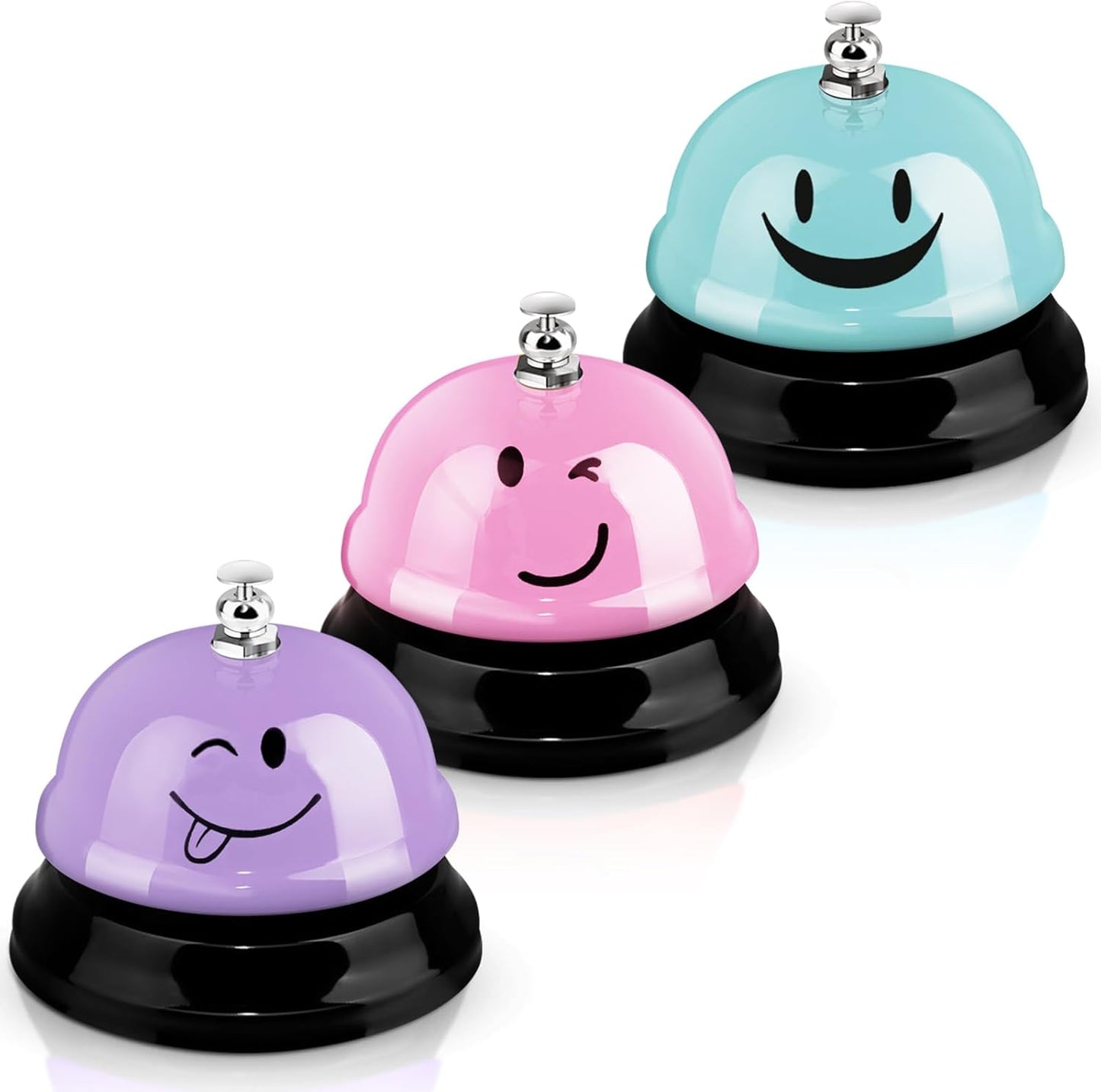 Hotop 3 Pcs Desk Bell for Service Funny Front Desk Smile Face Metal Ringer Call Bell for Kitchen Hotel Restaurant Classroom(Smile Face,Macaron Pink, Blue, Purple)