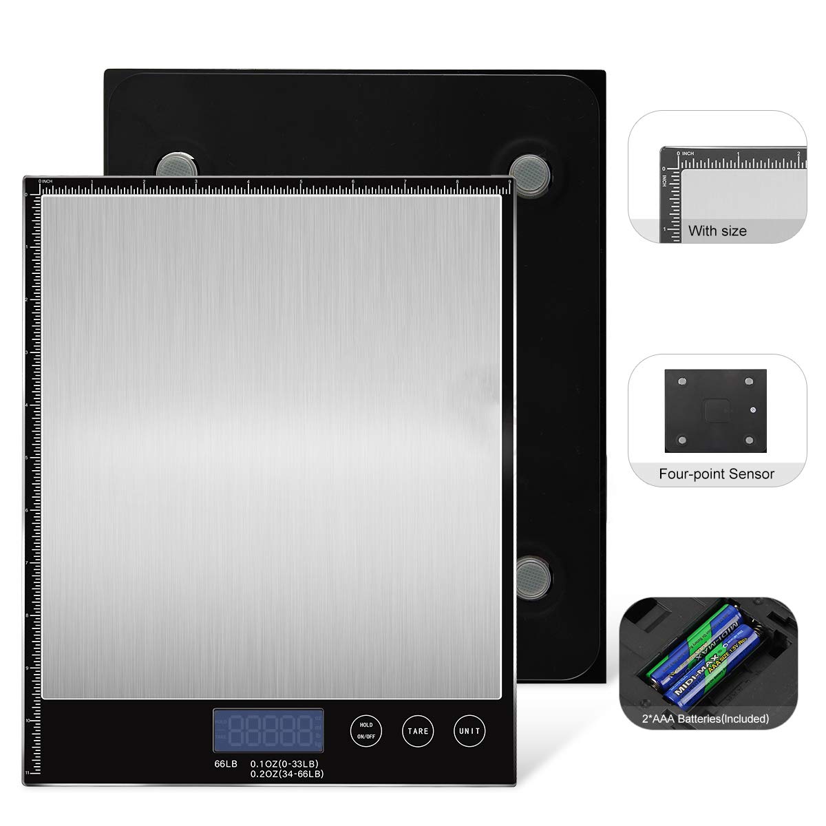 Digital Postal Scale, 66lbs/0.1oz Shipping Scale, Letter Scale, Large Scale with Stainless Steel, 2 AAA Batteries Include