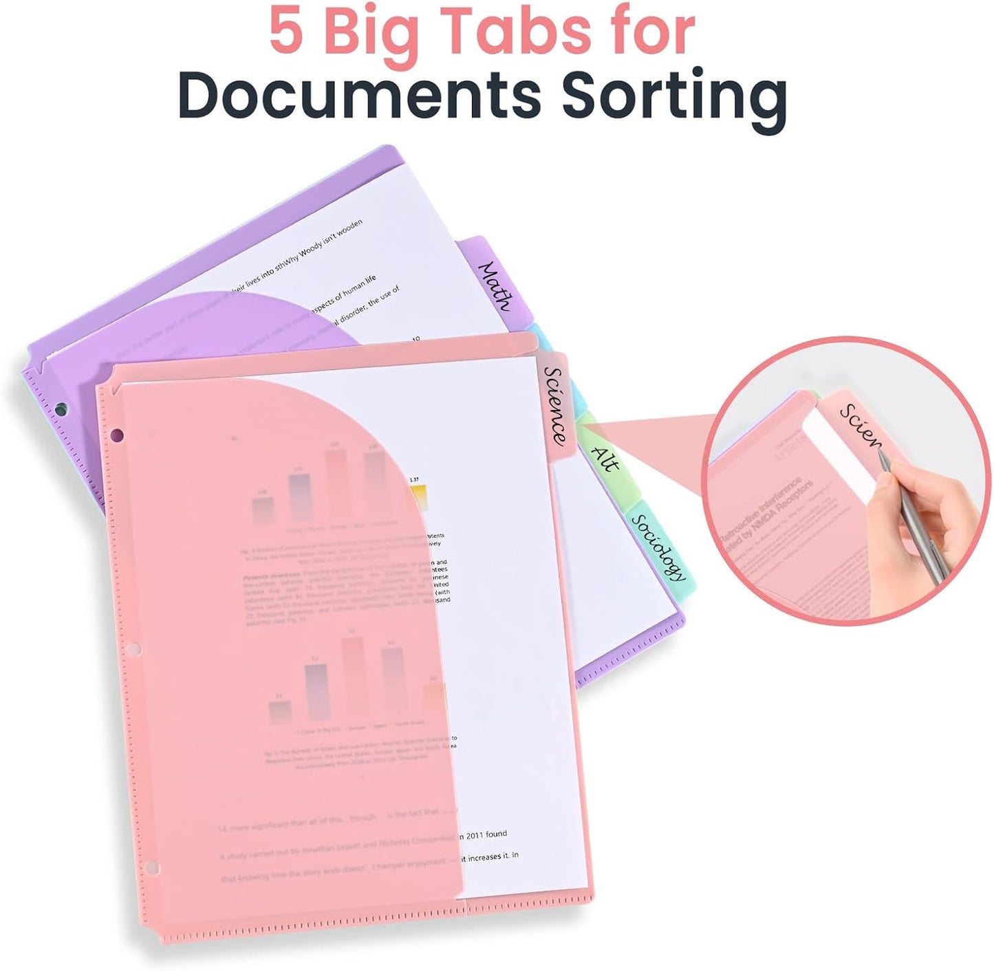 5-Tab Dividers for 3 Ring Binder, 30 Counts Durable Binder Dividers Index with Pocket for 8.5 x 11'', Binder Dividers with 1/5 Cut Tabs for School Office Organization(XY026) (6)