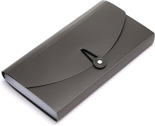 BTSKY Expanding File Folder -13 Pockets Small Accordion File Folder Expandable Card Ticket Holder File Storage Folder Check Bill File Folder Plastic Business Document Organizer Wallet Case New Grey