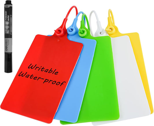 100 Plastic Labels Waterproof Shipping Tags for Labeling with Markers; 5 Colors