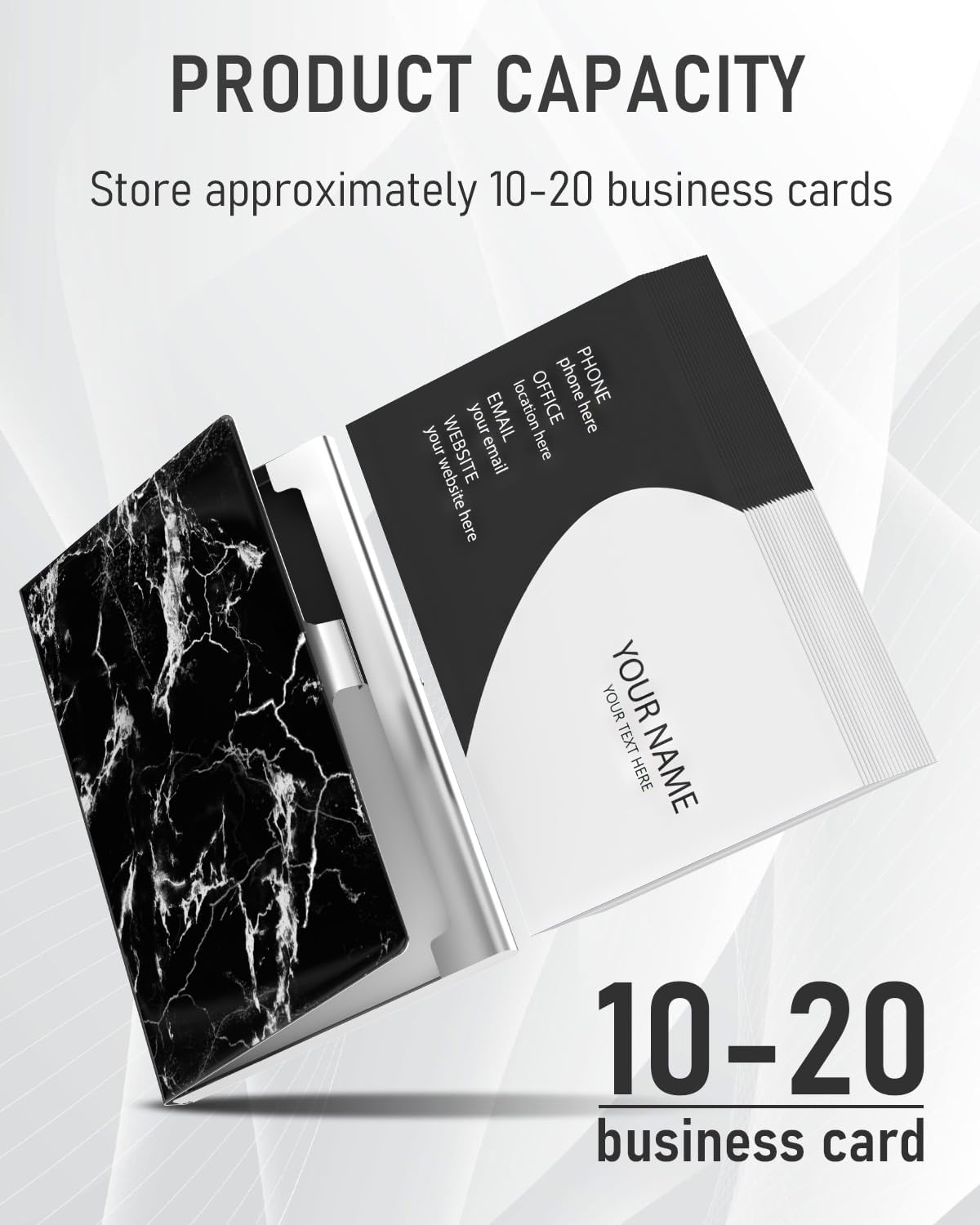 Business Card Metal Slim Organizer, Professional Stainless Steel Square Pocket Wallet for Office Workers, Compact and Portable for Pockets (Black Marble