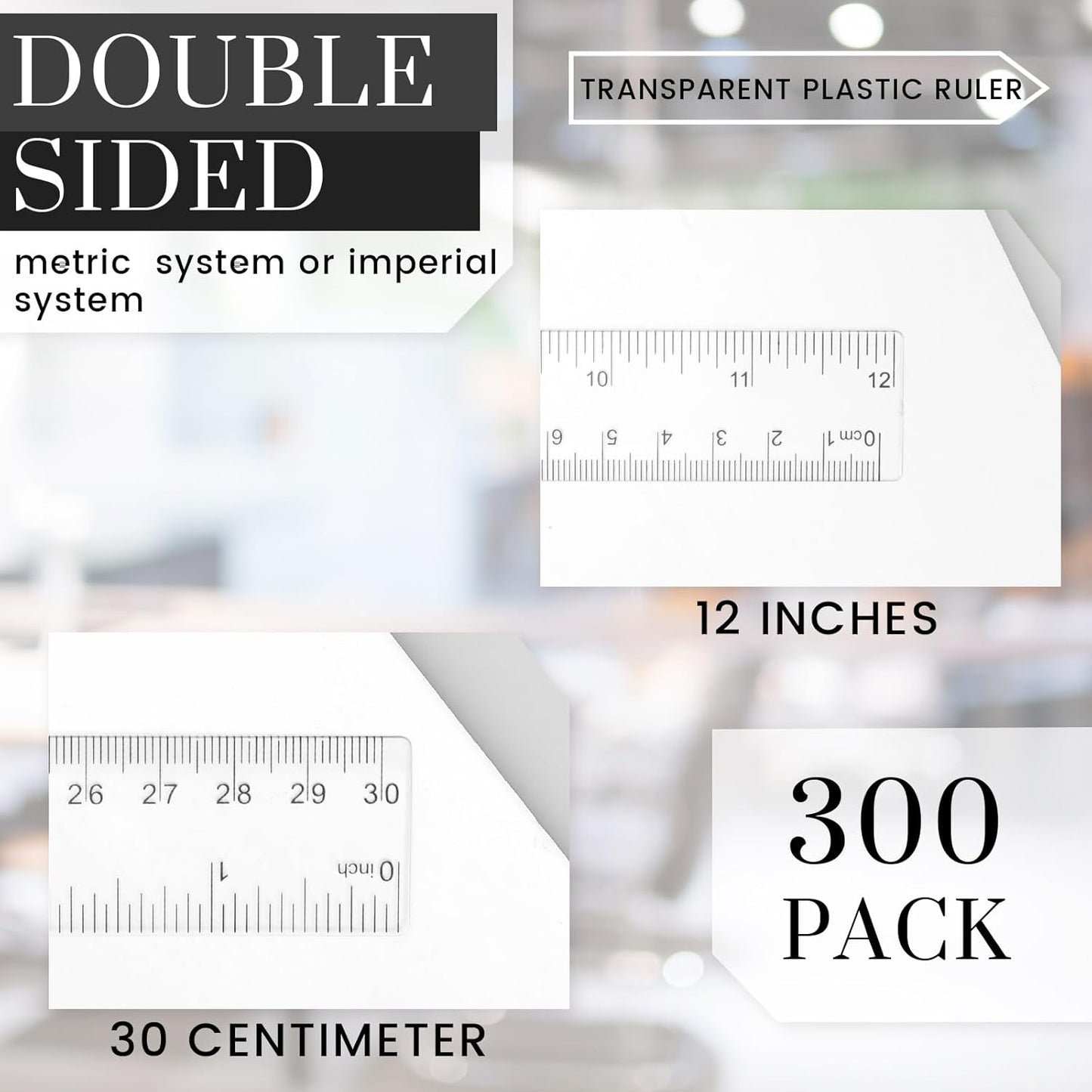 Fumete 300 Packs 12 Inch Back to School Clear Plastic Ruler Bulk with Inches and Centimeters Students Drafting Measuring Tool, Metric Rulers for Classroom Office Supplies