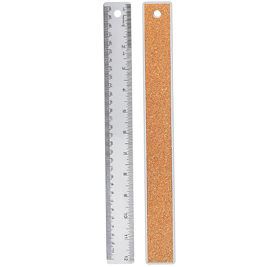 12 Inch Metal Ruler Stainless Steel Metal Ruler with Cork Backing, Non-Slip Rulers with Inch and Centimeters, Straight Edge Cork Base Rulers for Student School Office Drafting Tools