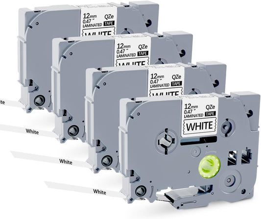 4Pack TZe-231 Tape Label Maker Compatible with Brother P-Touch TZe-231 Tape, TZE231 ½” 0.47”x 26.2 ft Laminated Black on White, for use with PT-D210, PT-H110, PT-D220, PT-D410, PT-D600